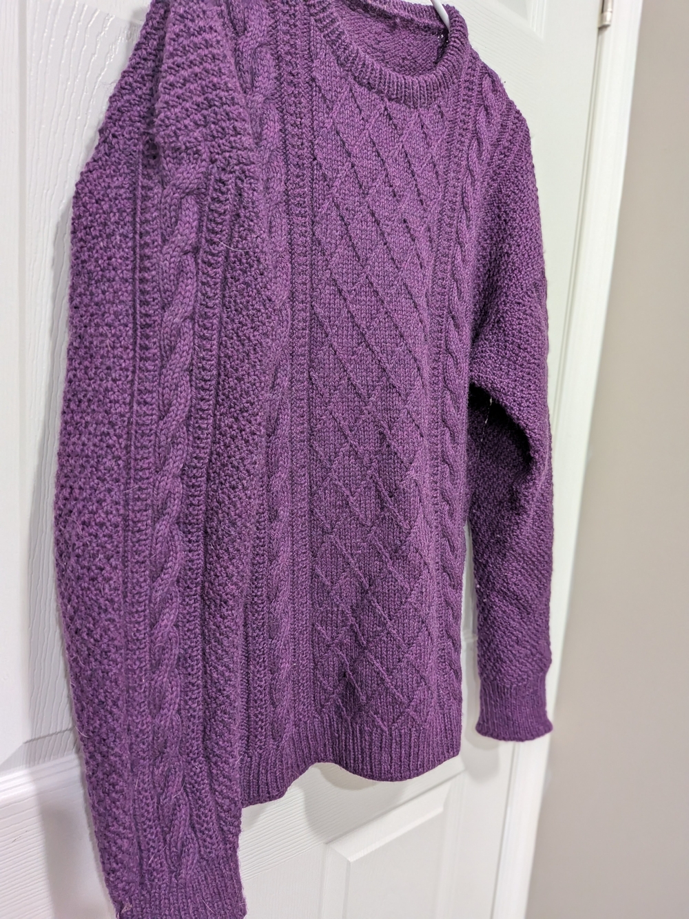 Purple Cable Knit Crewneck Sweater - Unisex